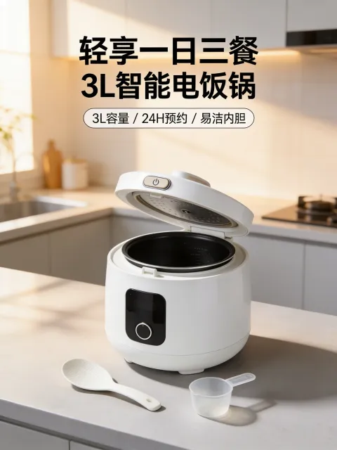 电饭锅详情页首屏「轻享一日三餐 3L智能电饭锅」