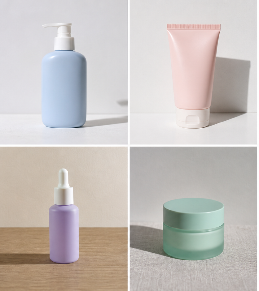 四张护肤品 SKU 输入素材，背景和光线不一致